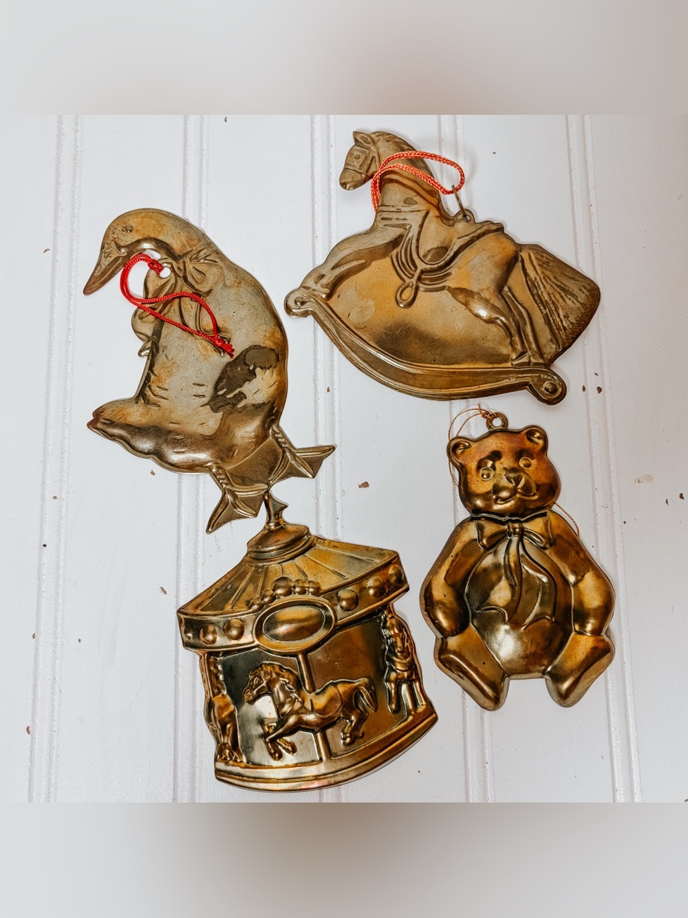 Vintage Department 56 Brassy Tin Ornaments | Set of 4